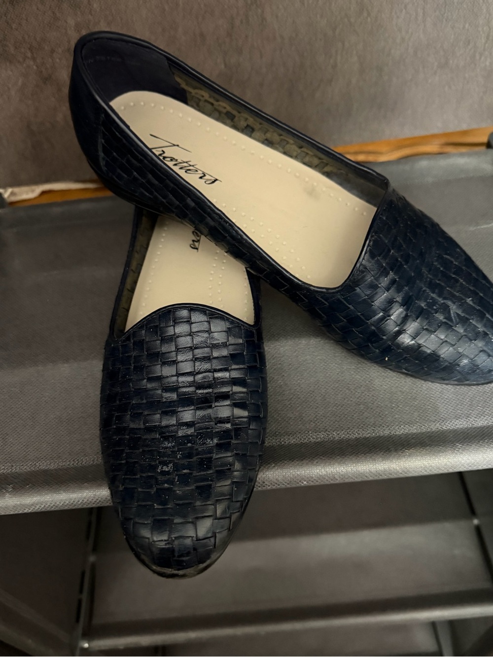 Trotters Navy Woven Slip-On Flats